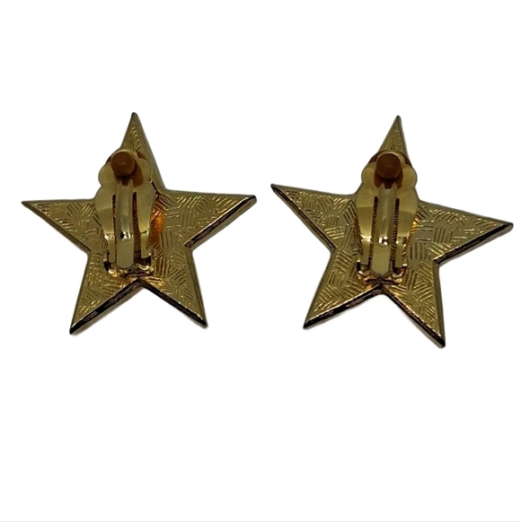 80s Bold Pave Rhinestone Goldtone Star Clip On Earrings - Picture 5 of 5